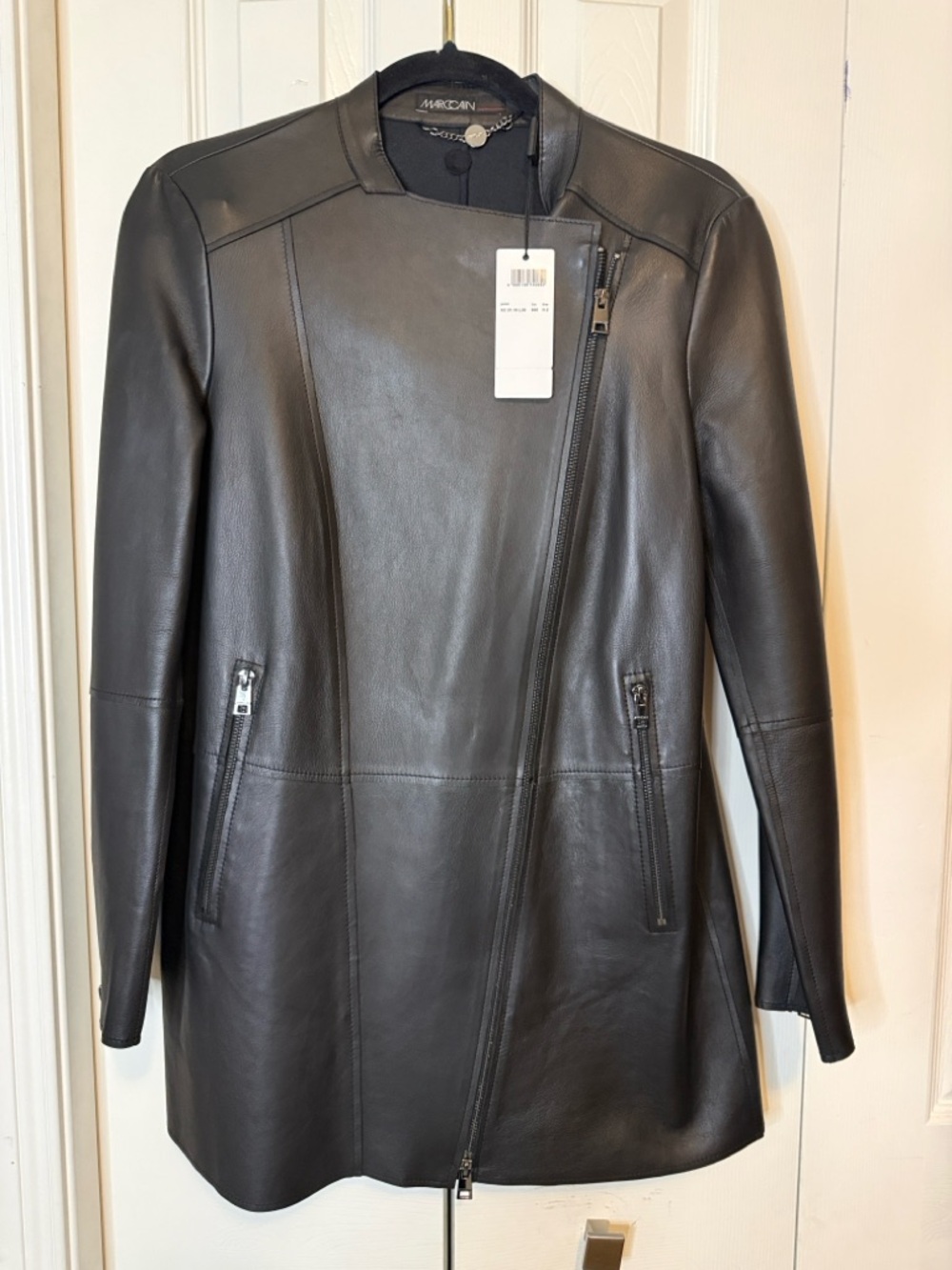 Marc Cain Black premium Leather Asymmetric Zip Jacket